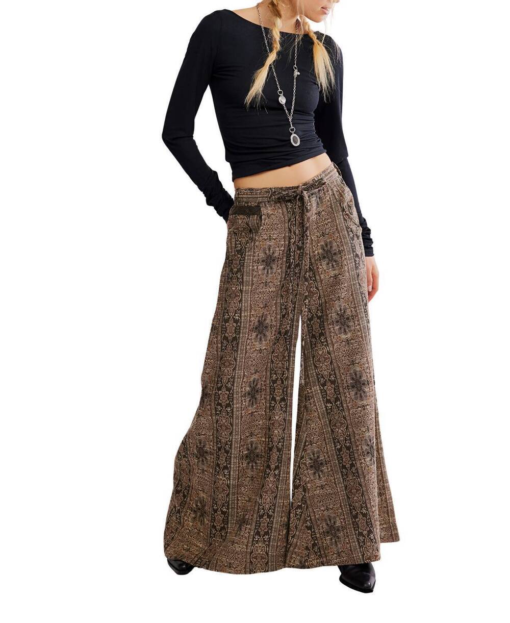 NEW FREE PEOPLE women's dahlia wide leg pants in brown